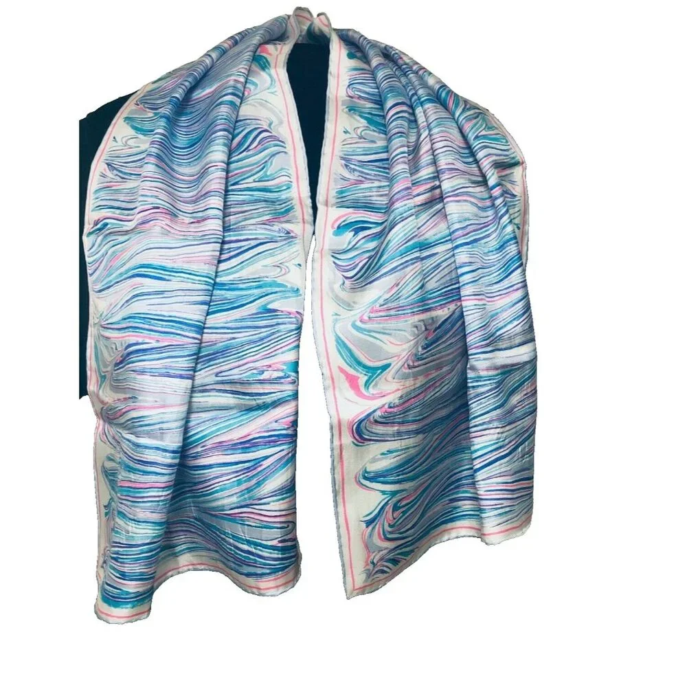Vera Bradley Abstract Rectangular Scarf Women's Pink Blue 14 x 44 Mom Grandma‎